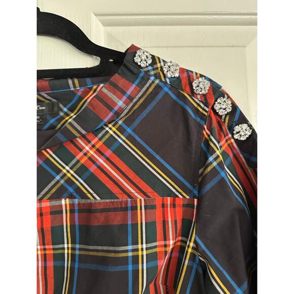 J.Crew Women's Multicolor Plaid Jeweled Funnel-Neck Top Size 6 holiday - Picture 8 of 12